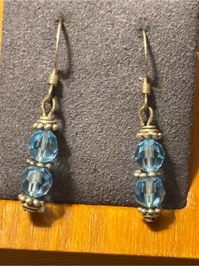 Sterling 925 Blue Crystal Bead Drop Earrings